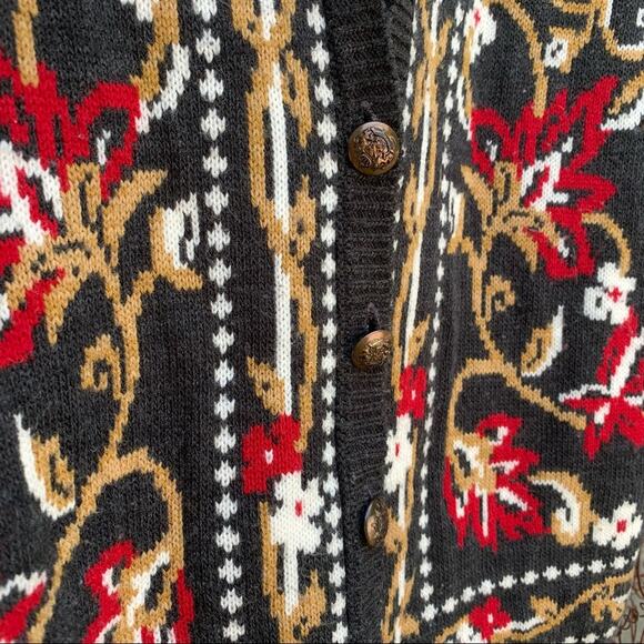 Vintage panther moody black red gold floral button down cardigan sweater LARGE? - Picture 2 of 6